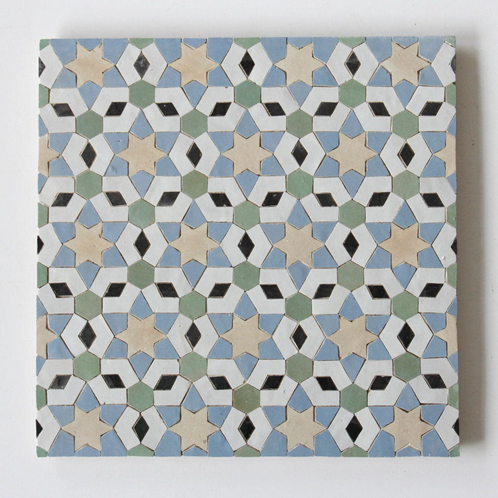 Moroccan Zellige Mudejar Mosaic Snow + Blue Grass + Clay + Avocado + Black by Tiles of Ezra