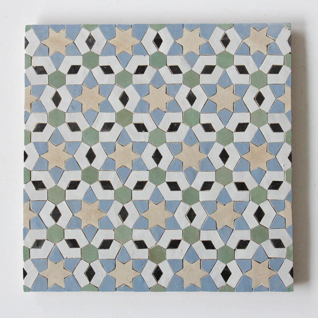 Moroccan Zellige Mudejar Mosaic Snow + Blue Grass + Clay + Avocado + Black by Tiles of Ezra