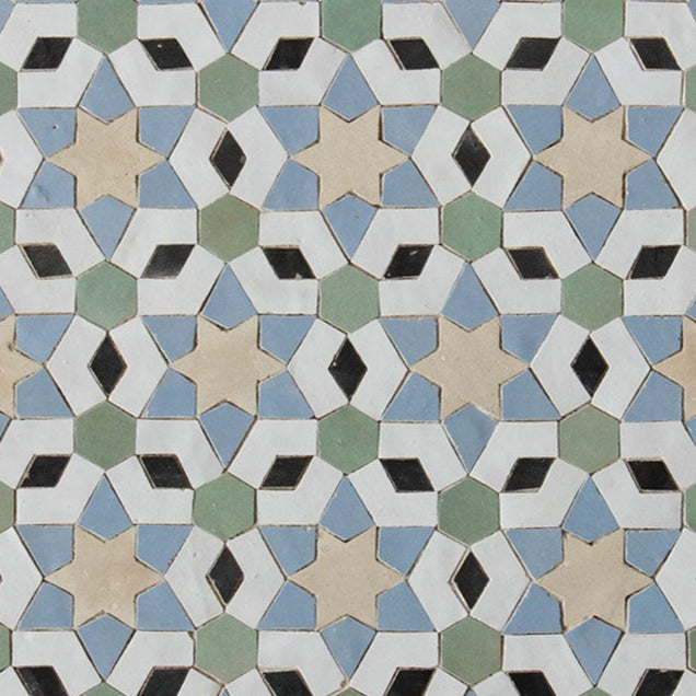 Moroccan Zellige Mudejar Mosaic Snow + Blue Grass + Clay + Avocado + Black by Tiles of Ezra