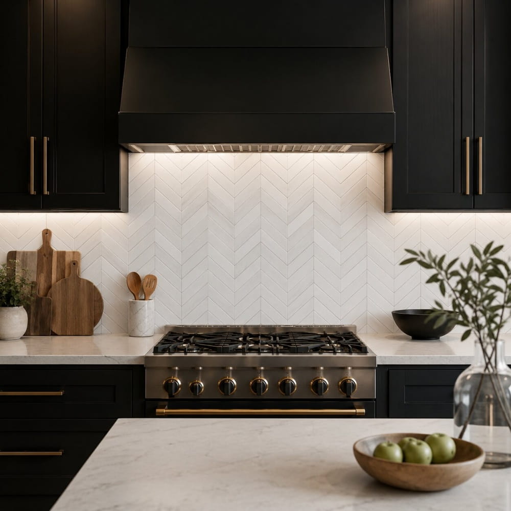 Bianco Dolomiti Classic Polished Chevron Waterjet Marble Mosaic — 13  ×  10  ×  3/8 (sheets) in