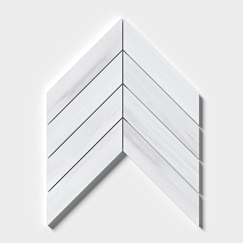 Bianco Dolomiti Classic Polished Chevron Waterjet Marble Mosaic — 13  ×  10  ×  3/8 (sheets) in
