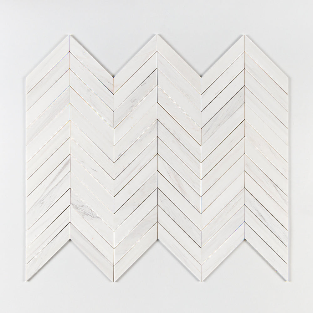 Bianco Dolomiti Classic Honed Chevron Waterjet Marble Mosaic — 13  ×  10  ×  3/8 (sheets) in