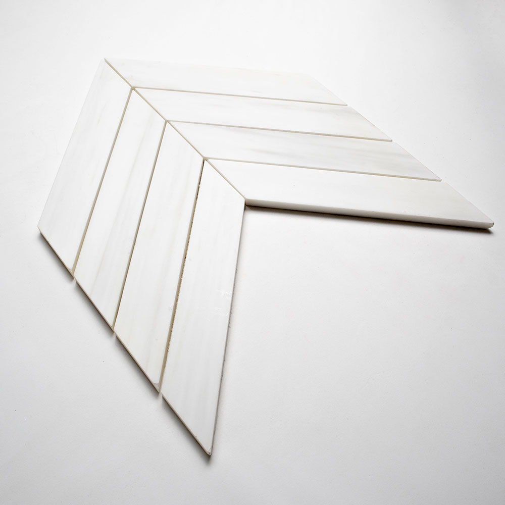 Bianco Dolomiti Classic Honed Chevron Waterjet Marble Mosaic — 13  ×  10  ×  3/8 (sheets) in