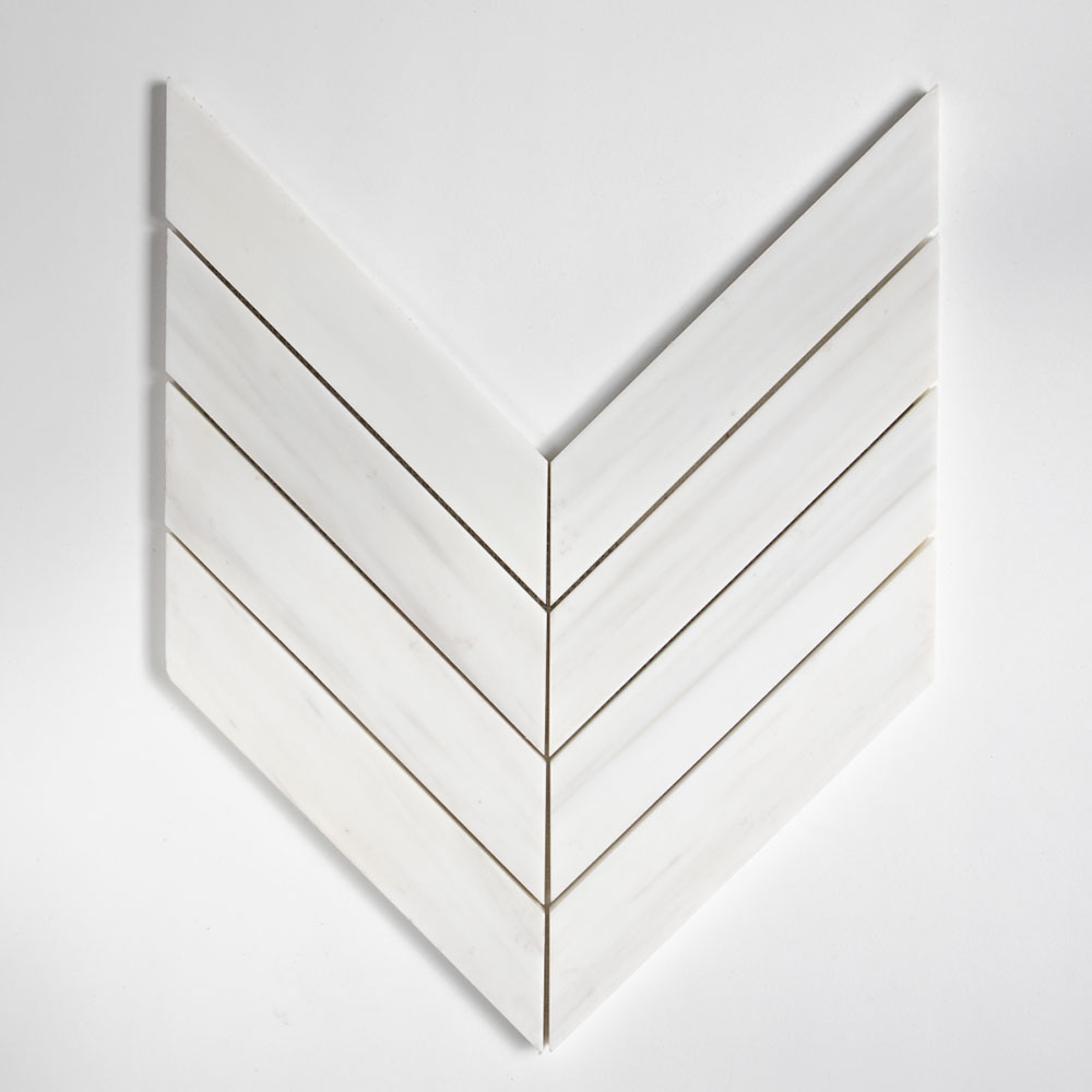 Bianco Dolomiti Classic Honed Chevron Waterjet Marble Mosaic — 13  ×  10  ×  3/8 (sheets) in