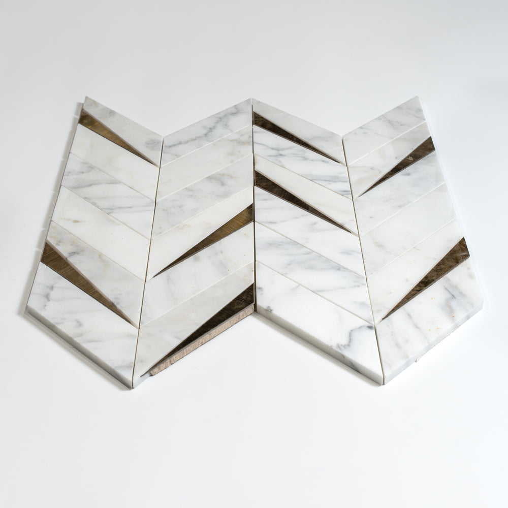 Calacatta Gold Honed Cheval Marble Mosaic — 16 5/16 × 16 9/16 × 3/8 in