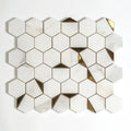 Calacatta Gold, Brass Honed Hexan Marble Mosaic — 10 3/8 × 12 × 3/8 in