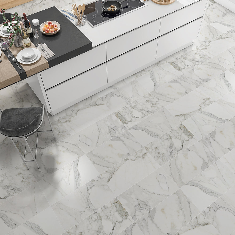 Calacatta Gold Honed Marble Tile — 12 × 24 × 3/8 in